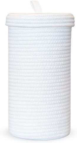 Toilet Paper Holder Handmade – Woven Cotton Toilet Paper Stand & Storage Basket with Lid, Freestanding Organizer for Bathroom, Fits 3 Mega Rolls Gradient Brown 14'' x 7'' by PINXIURY