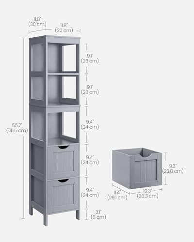 VASAGLE Bathroom Floor Cabinet, 2 Drawers, 55.7”H, Dove Gray - Image 3