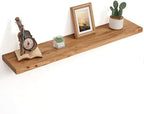 Floating Shelves for Wall Decor, 8" Deep Rustic Solid Elm Wood Floating Shelves Wall Mounted, Wall Shelves with Invisible Bracket for Living Room Bathroom Bedroom Kitchen, 40 Inch Set of 1, Natural by FLYJOE