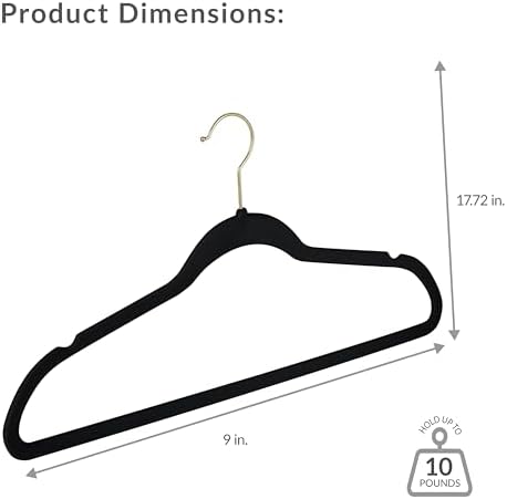 Simplify Slim Velvet Gold Hook Clothes Hangers 75 Pack | Non-Slip | Shirts | Suit | Pants | Dresses | Garments | Closet Storage & Organization | Durable | Black - Image 3