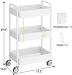 YASONIC 3 Tier Rolling Cart, Heavy Duty Metal Utility Cart with Wheel White - Image 6