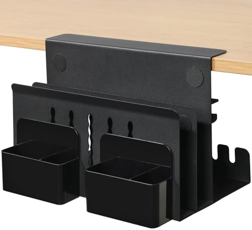 MAXECHO Desk Side Storage, Under Desk Laptop Mount, Table Side Hanging File Organizer, No Drill Clamp On Cable Management Tray, Laptop Holder with Magnetic Pen Holder for Office and Home, Load 22 Lbs by MAXECHO