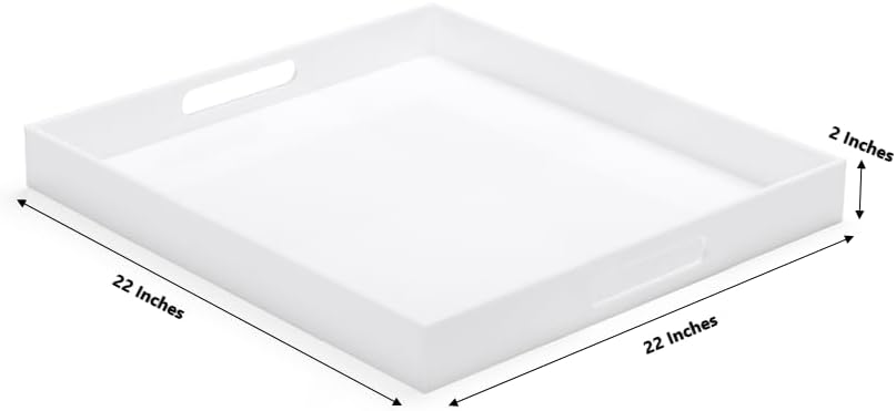 White Modern Acrylic Ottoman Tray with Cutout Handles 22x22 Inch Over-Sized Serving Tray Rubber Boot Tray Organizer Decorative Tray for Living Room, Bedroom,Bathroom and Kitchen Tabletop - Image 2