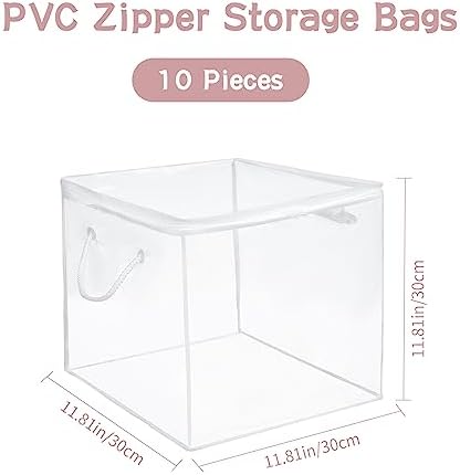 10-Pack Clear Zippered Storage Bags with Handles, Two-Way Zipper Foldable Closet Organizer, Bed Sheet Organizer, Plastic Storage Bin for Clothes, Towels - Image 3