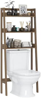 UTEX Over Toilet Bathroom Organizer, 3-Tier Storage Shelf Rack, Wood Grain by UTEX