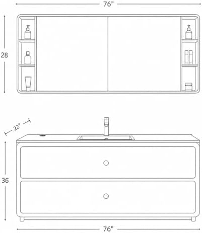 76 IN Freestanding Single Sink Bathroom Vanity Set with LED Mirror Cabinet - Image 2