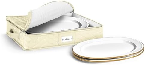 Sorbus China Platter Storage Containers, Quilted Platter Organizer (Beige) by Sorbus