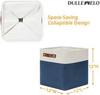 DULLEMELO Foldable Storage Cubes 12 x 12 Organizer Bins,Canvas Storage Bins Empty Gift Baskets for Organizing with SturdyLeather Handles, Closet Baskets for Nursery Storage(4 Pack - 12" White&Blue) - Image 2