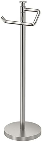 Gatco 1435SN Freestanding Toilet Paper Holder, 23.68” H, Satin Nickel Toilet Tissue Roll Holder Stand With Weighted and Padded Base For Bathroom by Gatco