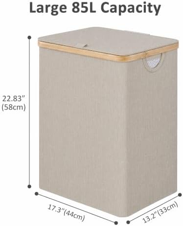 IEGrow Laundry Hamper with Lid,85L Laundry Basket with Mesh Bags,Oatmeal - Image 2