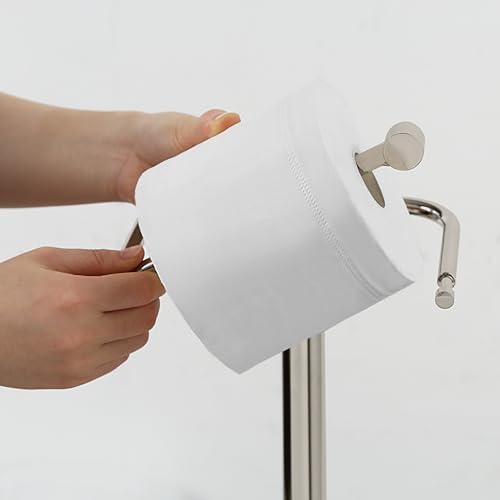 SunnyPoint Free Standing Toilet Paper Holder with Weighted Base, Bathroom Tissue Roll Stand, Holds Jumbo & Standard Rolls, Freestanding Toilet Paper Stand for Bathroom, Compact Storage Organizer (S.N) - Image 3