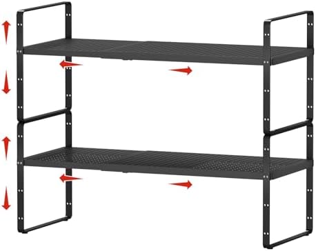 2Pcs Expandable Cabinet Shelf Organizers, 16.5"~27''L, Black by jkxoo