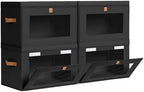 Homsorout Collapsible Storage Bins - Large Stackable Organizer Bins, Decorative Boxes with Handles & Window, Fabric Containers for Living Room, Closet, Dorm, 4 Pack, Black by Homsorout