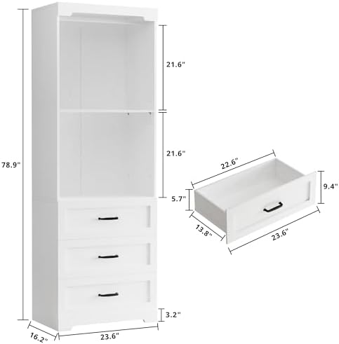 IRONCK Freestanding Closet System with Adjustable Shelves & 3 Drawers - Image 3
