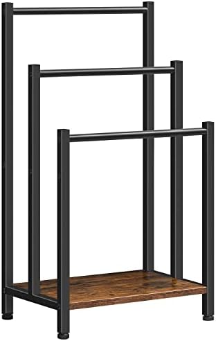 HOOBRO Free Standing Towel Rack, 3 Tier Blanket Rack, Blanket Holder for Bathroom, 16.9" L x 11" W x 31.9" H, Industrial Metal Drying and Display Rack with Shelf, Rustic Brown and Black BF03LB01 by HOOBRO