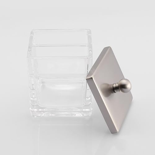 Glass Cotton Jar Holder 2 Pack– Satin Nickel Lid, Elegant Bathroom Storage Canister for Qtips, Cotton Balls, Floss, Makeup Organizer, Vanity & Bathroom Organization - Image 5