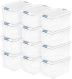 Sterilite 12 Pack Latching Box, Under Bed Storage Bins with Lids, Clear Plastic, 64 Quart - Heavy-Duty Organizing Containers for Closet, Bathroom, and Office by Sterilite