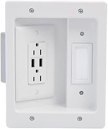 Legrand - OnQ in Wall Cable Management Kit with USB, TV Outlet Wall Kit Hides Cords, in Wall TV Power Kit Works with All Plugs, Recessed TV Outlet, White, HT21USBWHV1 (Hardwired) by Legrand-On-Q
