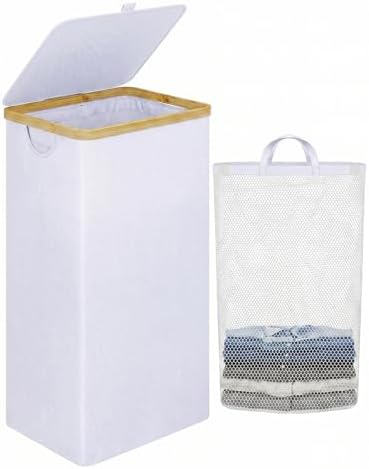IEGrow Laundry Hamper with Lid,110L Laundry Basket with Mesh Bags,White by iEGrow