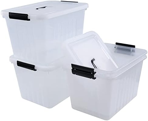 Farmoon 20 Quart Clear Latching Storage Bin, 4 Packs Lidded Storage Boxes by Farmoon