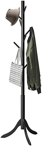kiplant Black Coat Rack Stand, Bamboo Wood Freestanding Coat Tree with 8 Hooks, Hallway Entryway Hat Hanger Organizer Standing for Bedroom, Office, Clothes, Jackets, Bags, Umbrallas by kiplant