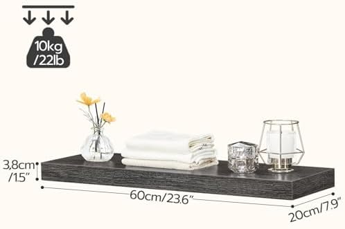 HOOBRO Floating Shelves for Wall, Wall Mounted Shelf Set of 2, 23.6" Hanging Shelf with Invisible Brackets, for Wall Decor Storage in Bathroom Bedroom Kitchen Livingroom Office, Charcoal Gray BC60BJ01 - Image 3