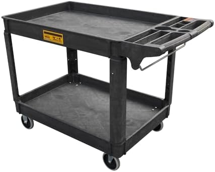 Utility Service Cart, 2-Shelf 500LBS Heavy Duty Plastic Rolling Utility Cart with 360° Swivel Wheels, Lipped Shelves, Ergonomic Storage Handle for Warehouse/Garage/Cleaning/Manufacturing by Unknown