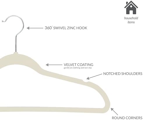 Simplify Slim Velvet Clothes Hangers | 100 Pack | Non-Slip | Shirts | Suit | Pants | Dresses | Garments | Closet Storage & Organization | Durable | Ivory - Image 2