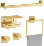 Brushed Gold Towel Bar Set 5 Pieces Bathroom Hardware Accessories Set,Upgraded Toilet Paper Holder with Shelf,Stainless Steel Towel Holder Set for Bathroom,Wall-Mounted 23.6 in by Woekme