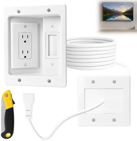 in-Wall TV Cable Management Kit with Recessed Dual AC Outlet, 9FT Extension Cord & Brush Wall Plate, TV Wire Hider for Wall Mounted TV, Power & Low Voltage Cable Concealer (2AC) by PodoyDirect