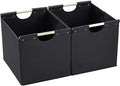 HOONEX Large Collapsible Storage Bins, Linen Fabric, Pack of 2, Storage Baskets with Wooden Carry Handles and Sturdy Heavy Cardboard, for Home, Office, Car, Nursery, Black by HOONEX