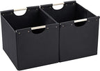 HOONEX Large Collapsible Storage Bins, Linen Fabric, Pack of 2, Storage Baskets with Wooden Carry Handles and Sturdy Heavy Cardboard, for Home, Office, Car, Nursery, Black by HOONEX