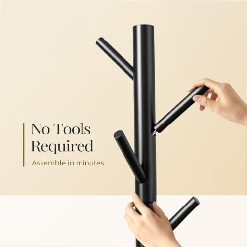 Pipishell Solid Wooden Coat Rack Freestanding with 8 Hooks, Black - Image 5
