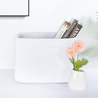 MINTWOOD Design 3-Pack Decorative Woven Storage Baskets for Shelves, Cube Bin Box for Organizing Books, Shoes, Dog Toys, Pantry Closet and Living Room Organizer, Full White - Image 2