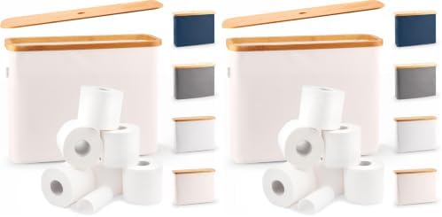 LONBET Toilet Paper Storage for 12 Rolls, Stackable & Foldable - The Ultimate Bathroom Organizer - Waterproof Basket with Bamboo Lid - Elegant Toilet Paper Storage Holder, Beige (Pack of 2) by Lonbet