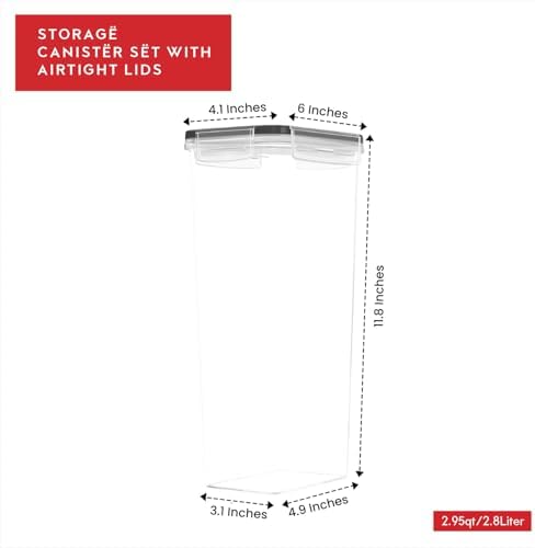 Airtight Food Storage Containers with Lids Set of 4-95 fl. oz Pasta storage Containers, BPA Free Plastic Spaghetti container - Air Tight Canisters for Kitchen Pantry Organization - Image 3