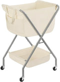 STORAGE MANIAC Collapsible Laundry Cart with Wheels 35.6"H Removable Canvas Bag Rolling Laundry Hamper Clothes Basket with Wheels, Sturdy Steel Frame Folding for Small Narrow Space Easy Storage, Beige by STORAGEMANIAC