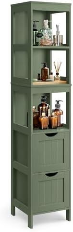VASAGLE Bathroom Floor Cabinet, 2 Drawers, 55.7" H, Forest Green by VASAGLEbySONGMICSHOME
