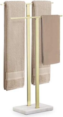 KES Standing Towel Rack with Heavy Marble Base, 2-Tier, Brushed Gold by KES