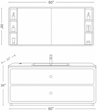 80 IN Freestanding Single Sink Bathroom Vanity Set with LED Mirror Cabinet - Image 2