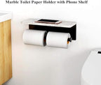 Toilet Paper Holder with Natural Marble Shelf for Bathroom Washroom,Wall Mounted Tissue Holder Suitable for Mega Roll (Matte Black, Large 11.8 * 4.7) - Image 2
