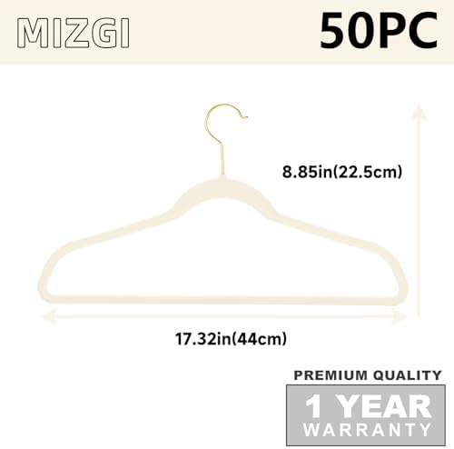 MIZGI Ivory Velvet Hangers, 50 Pack - Premium Gold, Non-Slip Felt, Heavy Duty Coat & Suit Hangers for Space Saving - Image 6
