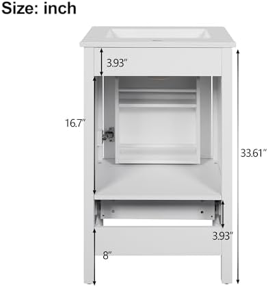 Harper & Bright Designs 20" Bathroom Vanity with Sink, Free Standing Single Vanity Set with One Divider Drawer, and Door Storage Shelf, Wooden Storage Cabinet with Ceramic Basin for Bathroom, White - Image 5