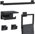 5 Pieces Black Towel Bar Set Bathroom Hardware Accessories Set Upgraded Toilet Paper Holder with Shelf Towel Holder Set for Bathroom Stainless Steel Wall Mounted by Woekme