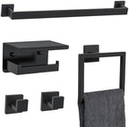 5 Pieces Black Towel Bar Set Bathroom Hardware Accessories Set Upgraded Toilet Paper Holder with Shelf Towel Holder Set for Bathroom Stainless Steel Wall Mounted by Woekme