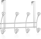 Over The Door Towel Hooks with Crystal Knobs, 8 Hook Heavy Duty Doors Hanger Rack for Bathroom, No Drill Slim Over Door Organizer for Bedroom Closet, Holds Coats Towels Robes Bags Purse by Otoolling