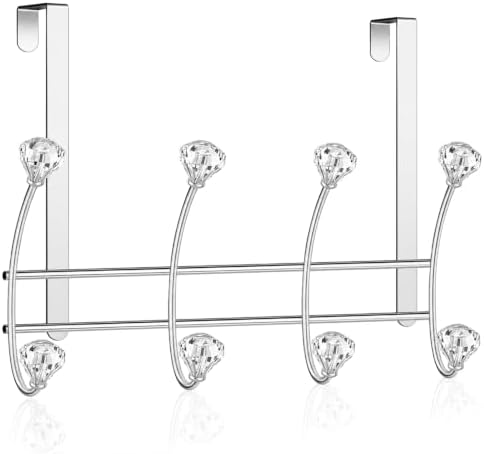 Over The Door Towel Hooks with Crystal Knobs, 8 Hook Heavy Duty Doors Hanger Rack for Bathroom, No Drill Slim Over Door Organizer for Bedroom Closet, Holds Coats Towels Robes Bags Purse by Otoolling