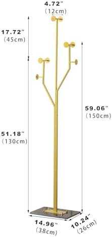 JIAYUEJU Freestanding Coat Rack Marble Base Coat tree Heavy Duty(Gold) | Tree-shaped Easy Assembly Space Saver Metal Frame 8 Hooks for Entryway Bedroom Living Room Office Corner - Image 2
