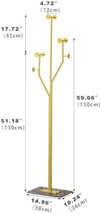 JIAYUEJU Freestanding Coat Rack Marble Base Coat tree Heavy Duty(Gold) | Tree-shaped Easy Assembly Space Saver Metal Frame 8 Hooks for Entryway Bedroom Living Room Office Corner - Image 2