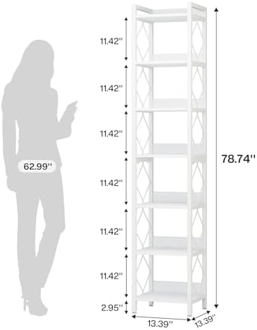 Tribesigns 78.7 Inch Tall Skinny Narrow Bookshelf Bookcase Set of 2, White - Image 2